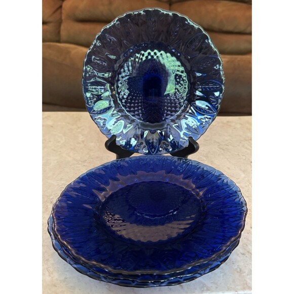 Avon Royal Sapphire Cobalt Blue Dessert/Salad Set of 4 Plates France 8 Inch - Picture 2 of 5